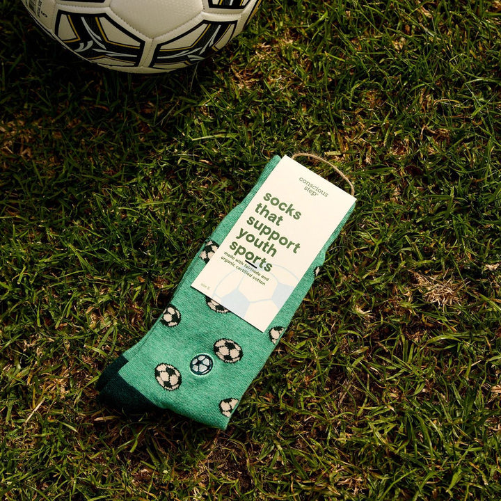 Socks that Support Youth Sports (Green Soccer Balls)