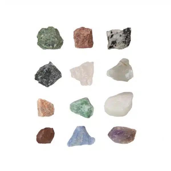 Set of 12 different various colorful minerals.