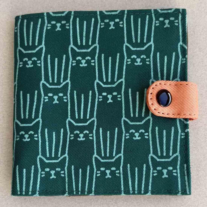 Screen Print Square Wallet - Dark Teal Cats