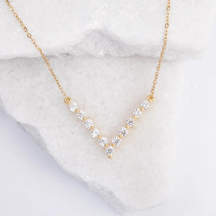 Brilliance V-Bar chevron Zircon & Gold Necklace