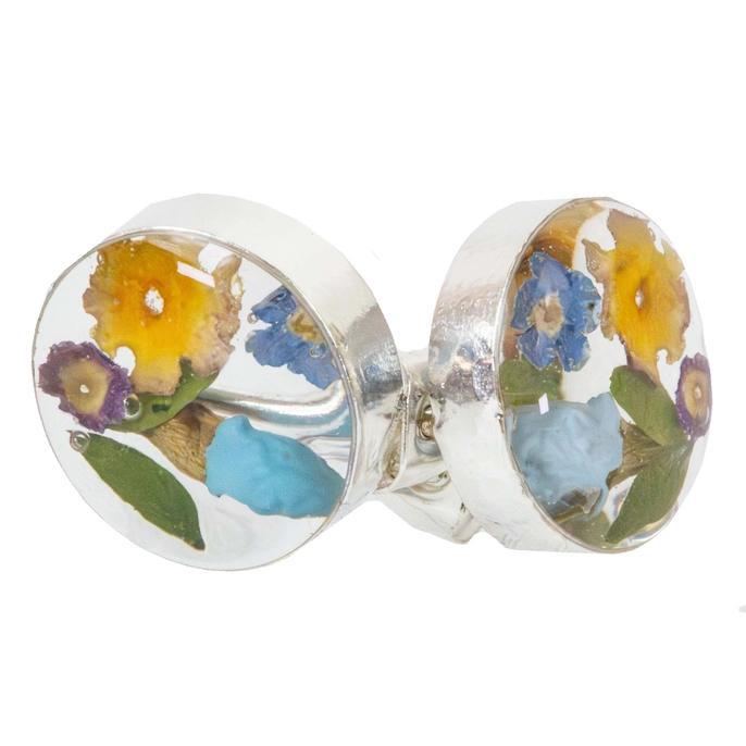 Pressed Flower Bouquet Round Stud Earrings