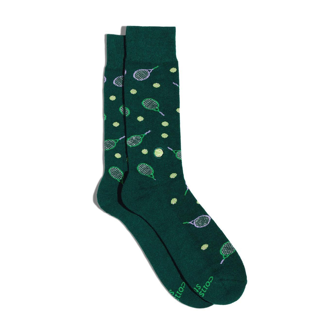 Socks that Support Youth Sports (Green Tennis Rackets)