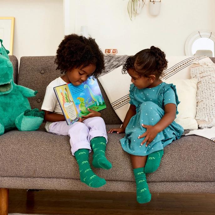 Kids Socks that Give Books (Green Dinosaurs)