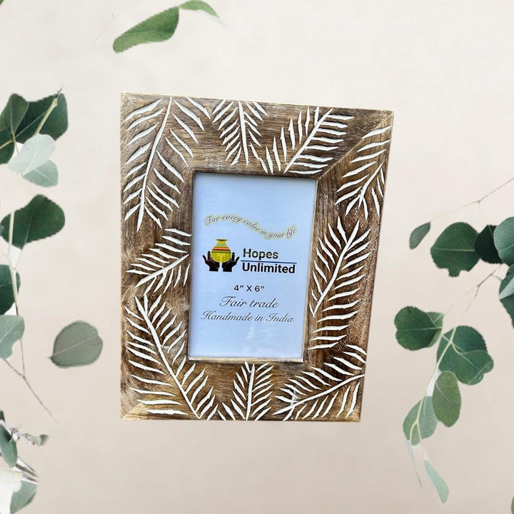 Etched Leaf Wood Frame