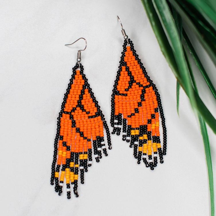 Orange Butterfly Wing Fringe Earrings