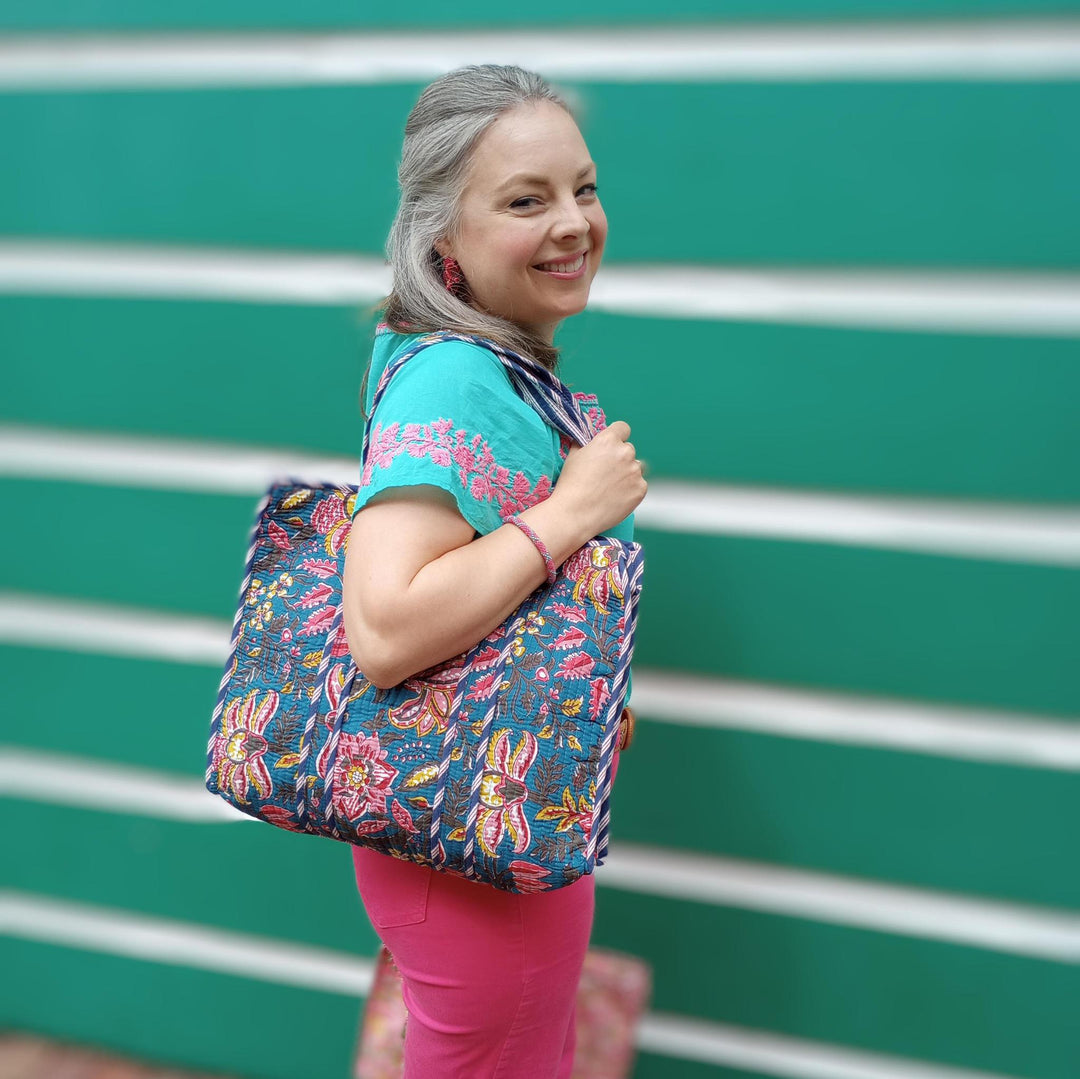 Bright Flowers Quilted Tote