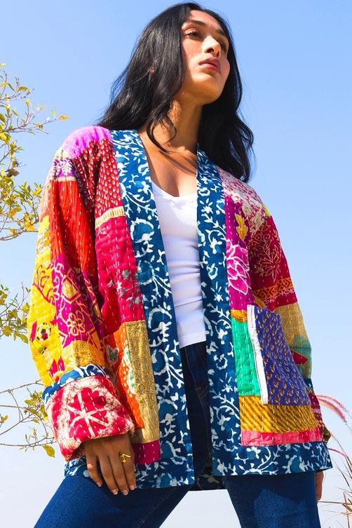 Reversible Kantha Quilted Sari Jacket
