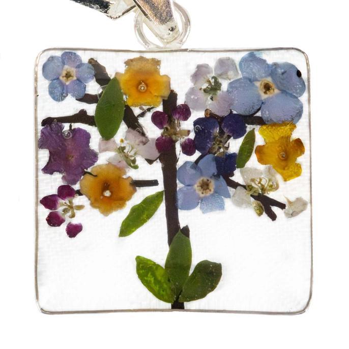 Alpaca Silver Square Flower Pendant Necklace