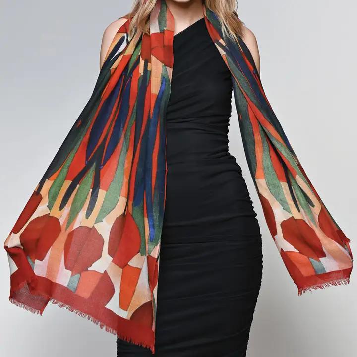 Tulip Scarf Burgundy & Green