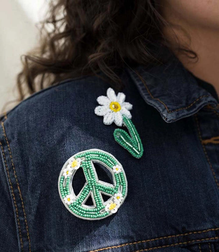 Beaded Daisy Brooch Pin