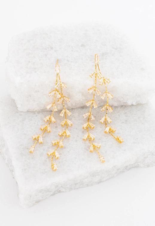 Graceful Willow Zircon & Gold Earrings