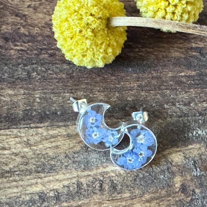 Pressed Flower Bouquet Crescent Earrings