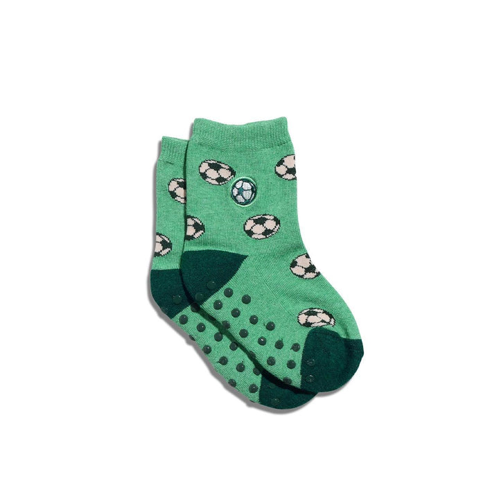 Kids Socks that Support Youth Sports (Green Soccer Balls)