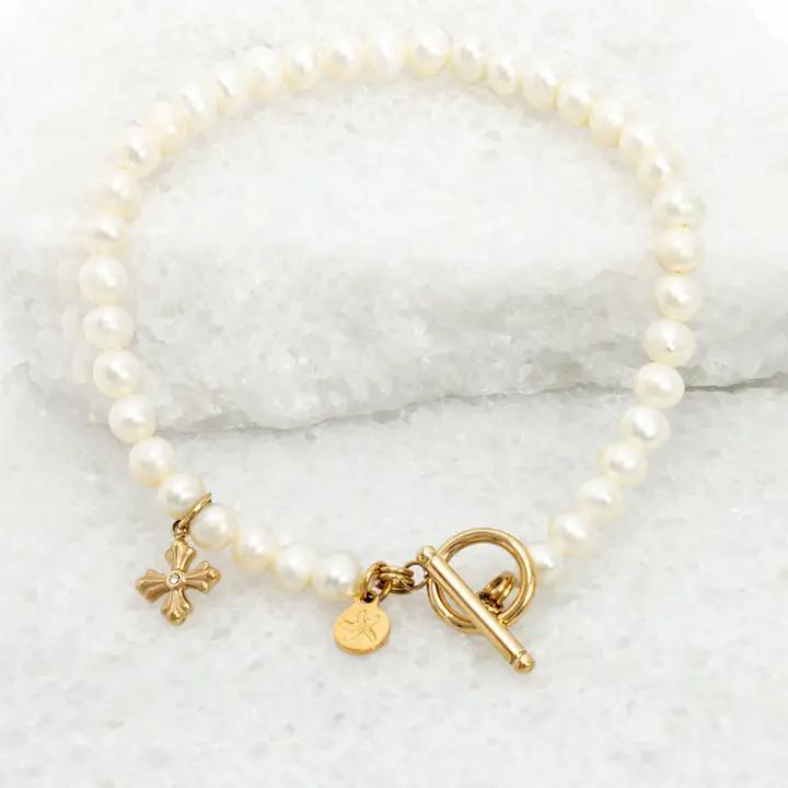 Cultured Cross Pearl Bracelet