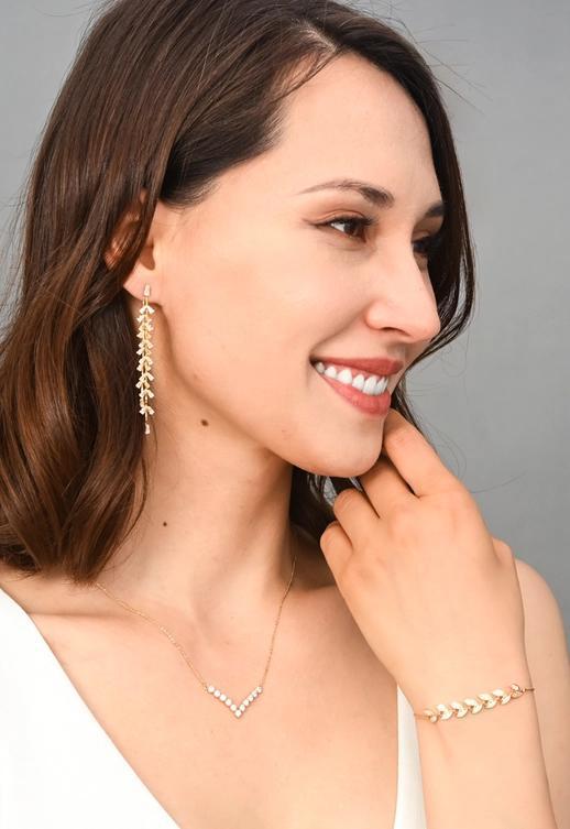 Graceful Willow Zircon & Gold Earrings