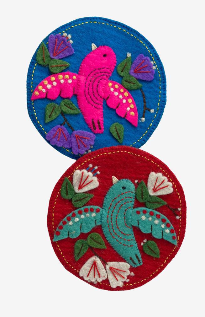 Felted Bird Embroidered Trivet