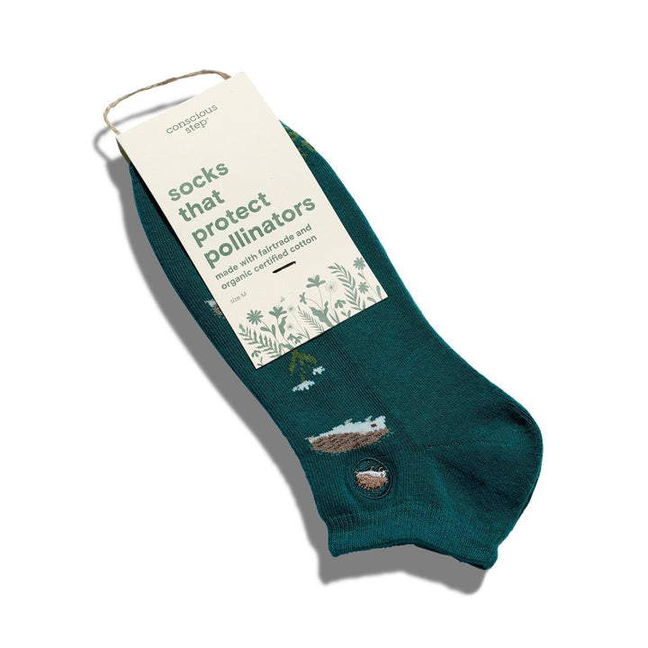Ankle Socks that Protect Pollinators (Teal Hedgehogs)
