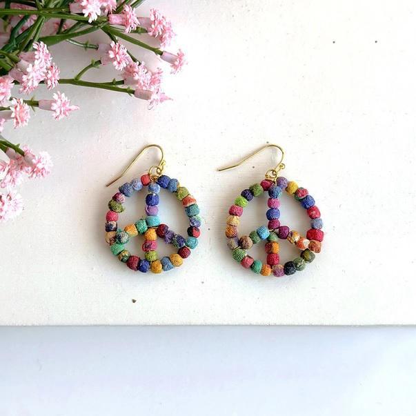 Kantha Peace Symbol Earrings