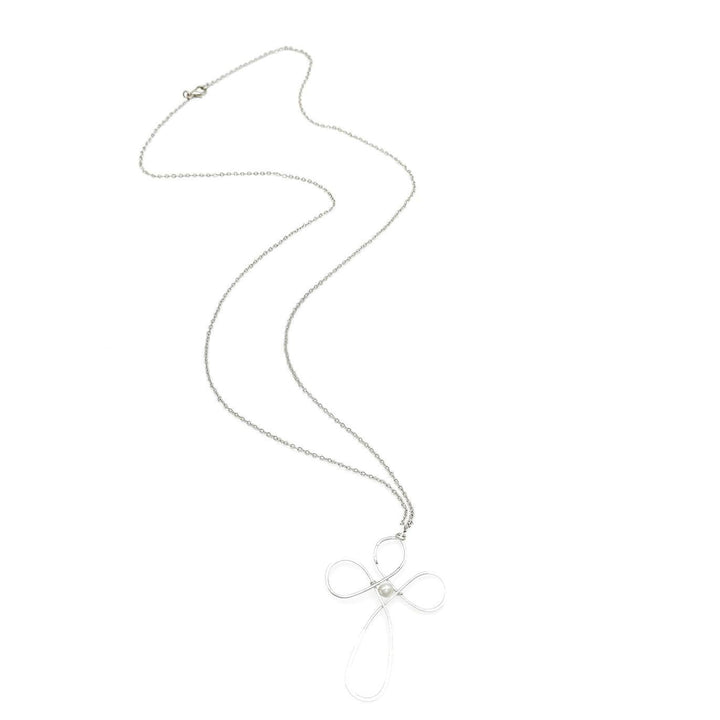 Believe Silver and Pearl Cross Necklace