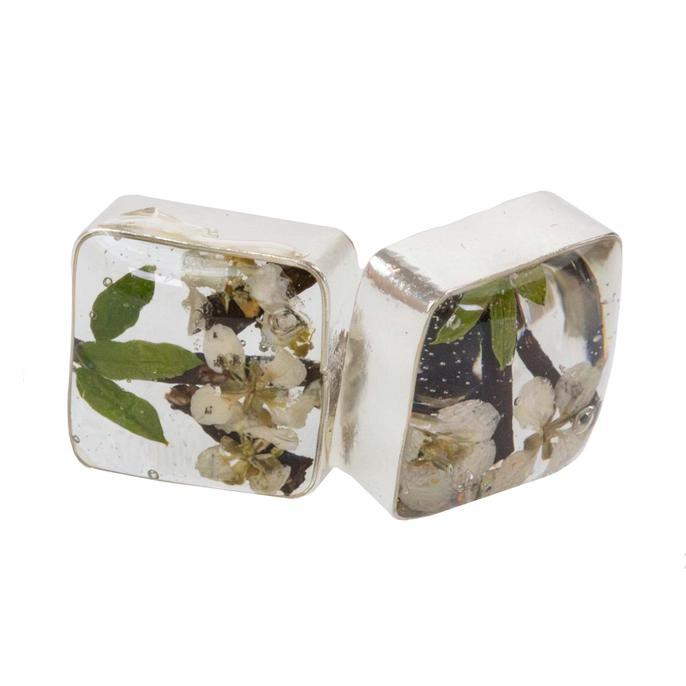 Pressed Flower Square Stud Earrings