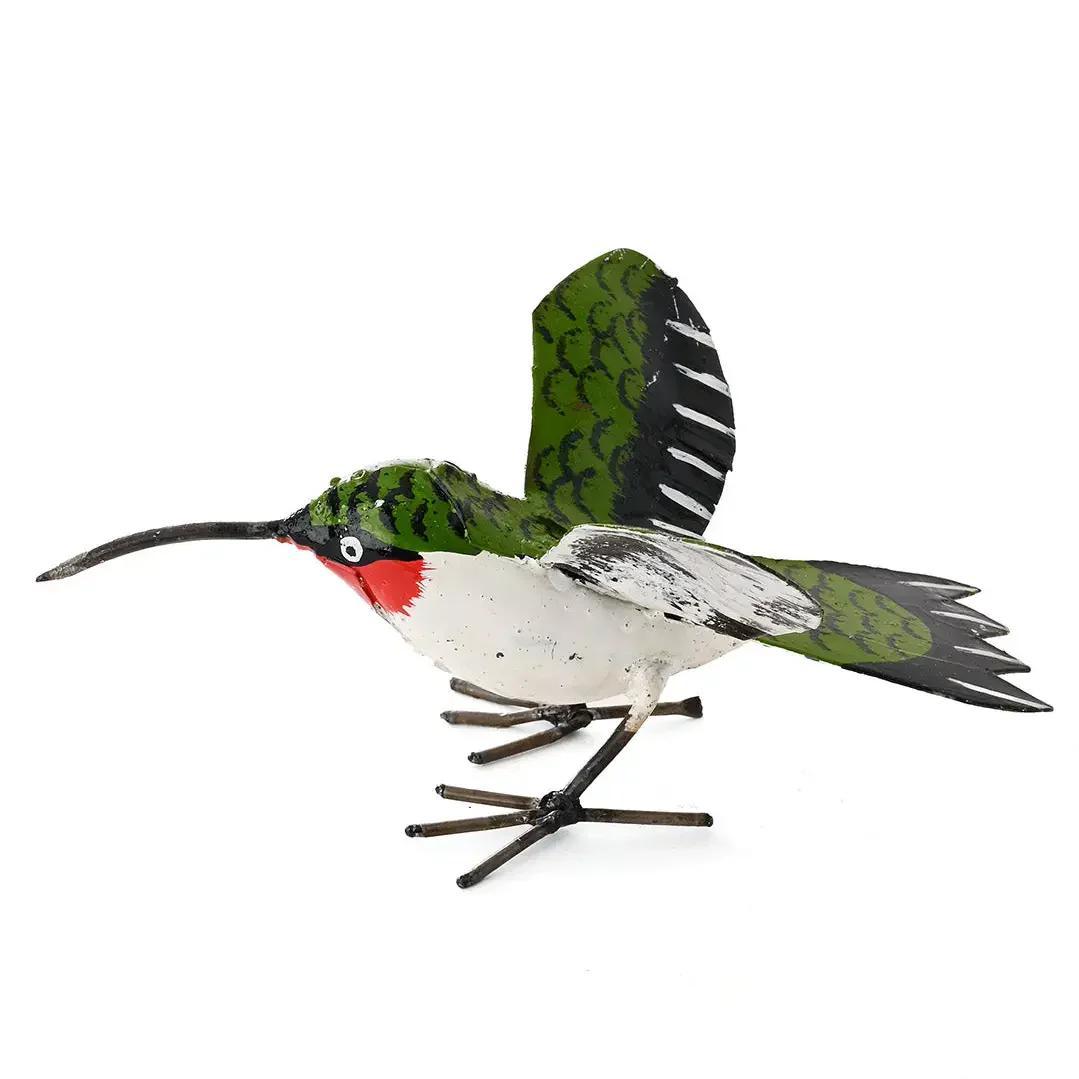 Ruby Throated Hummingbird Recycled Metal Sculpture