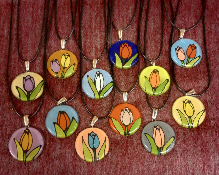 Painted Glass Tulip Necklace