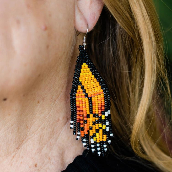 Orange Butterfly Wing Fringe Earrings