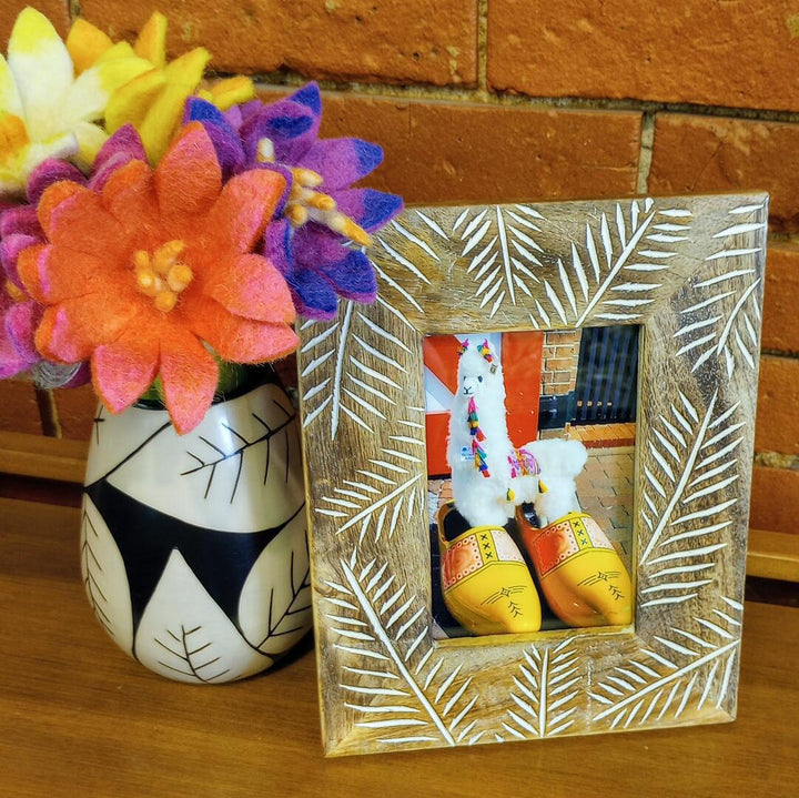 Etched Leaf Wood Frame