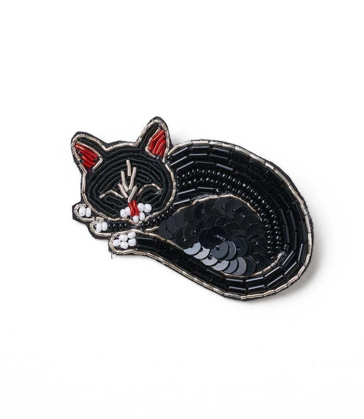 Beaded Sleeping Cat Brooch Pin