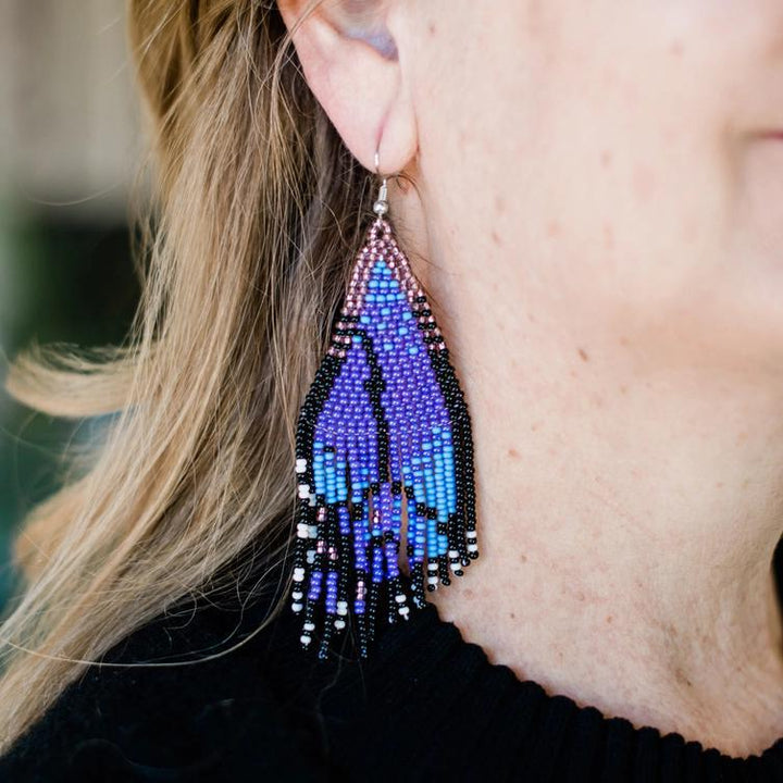 Purple Butterfly Wing Fringe Earrings