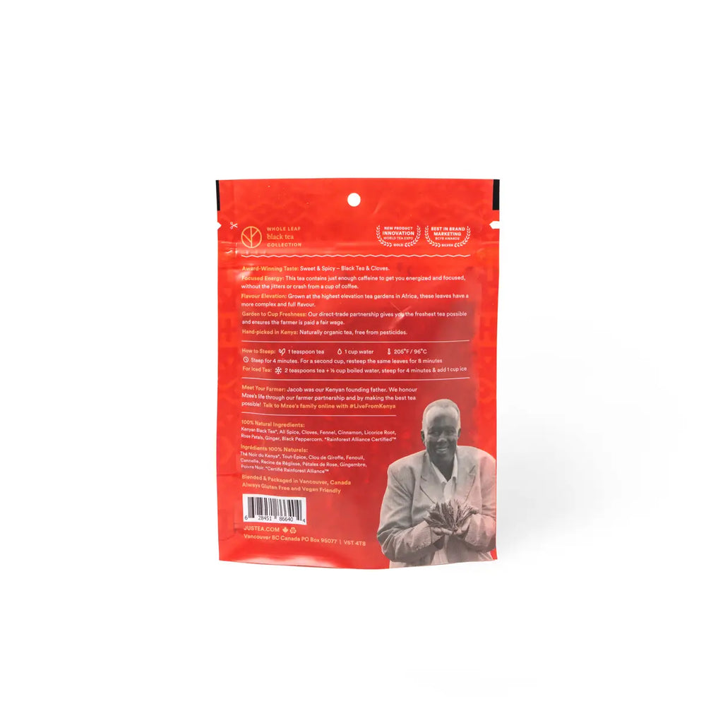 JusTea African Chai tea package on a white background