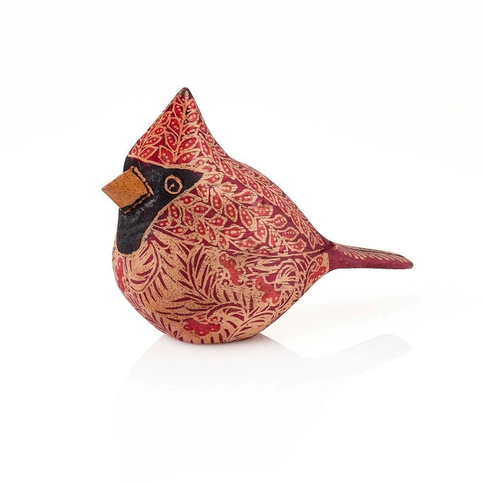 Decorative cardinal bird with a patterned design on a white background