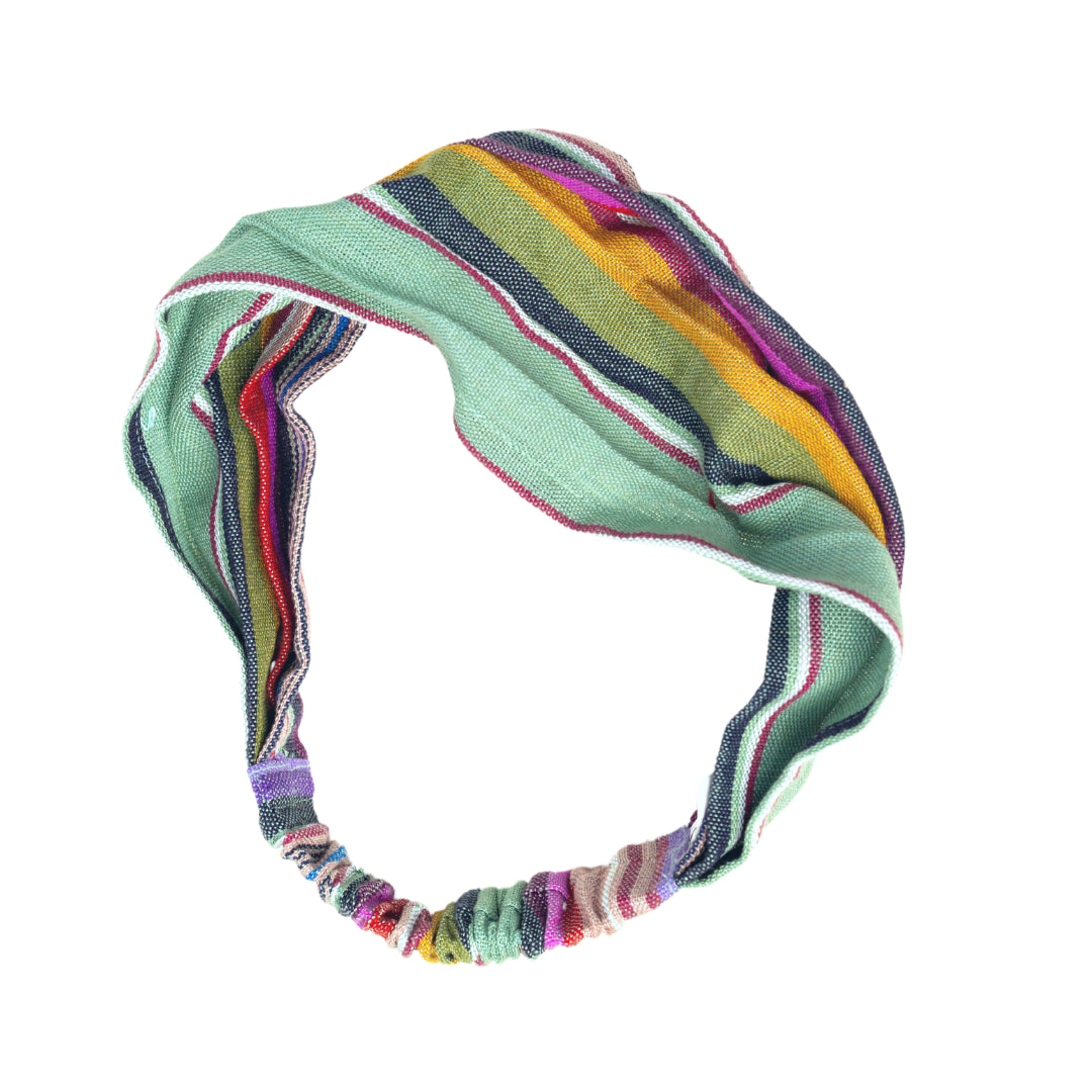 Multicolored striped headband on a white background