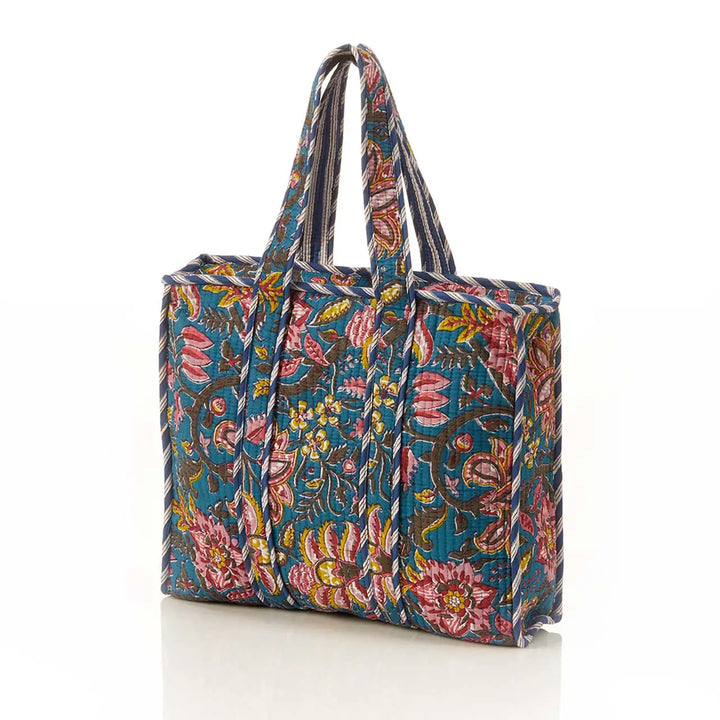Floral patterned tote bag on a white background