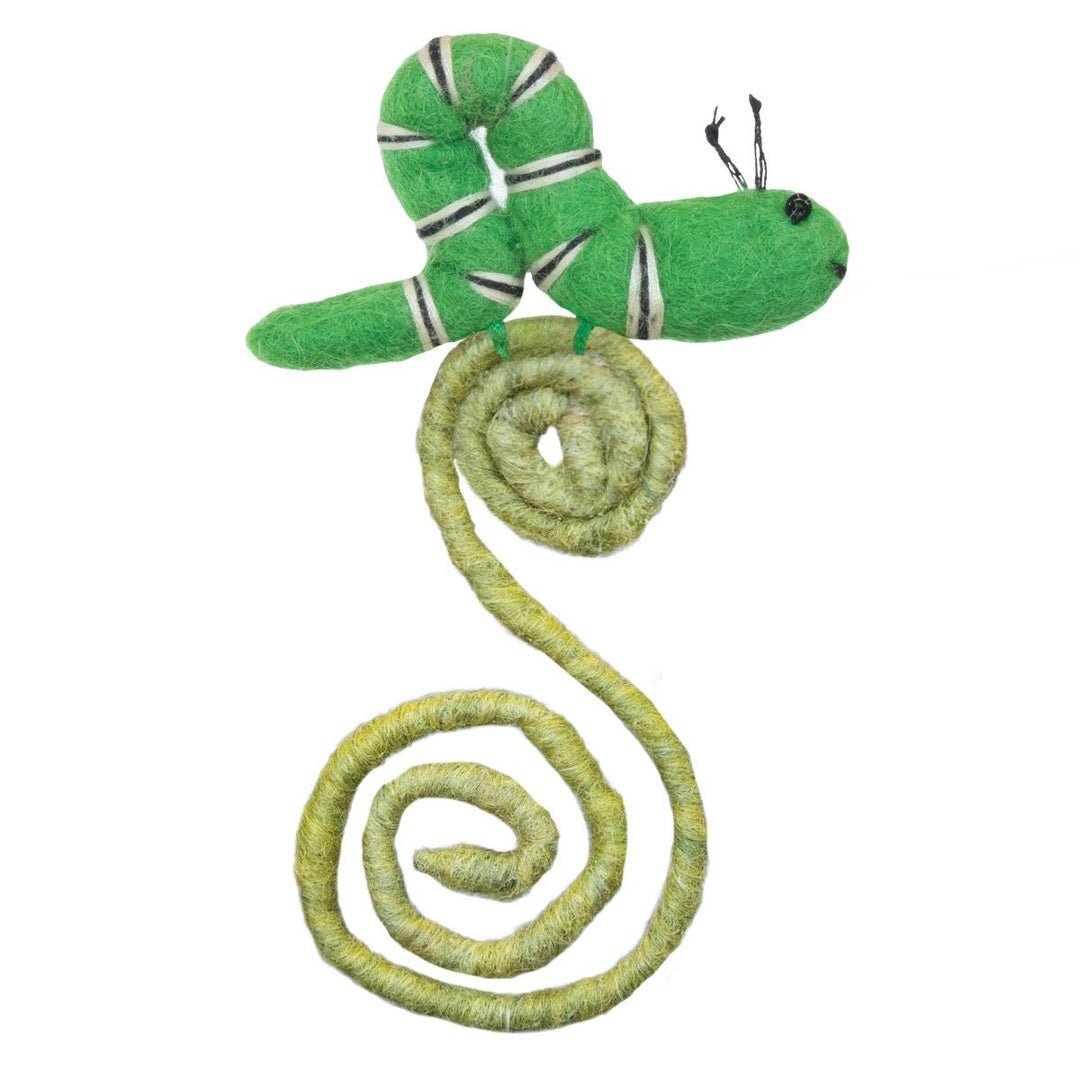 Green caterpillar plant stake  on a white background