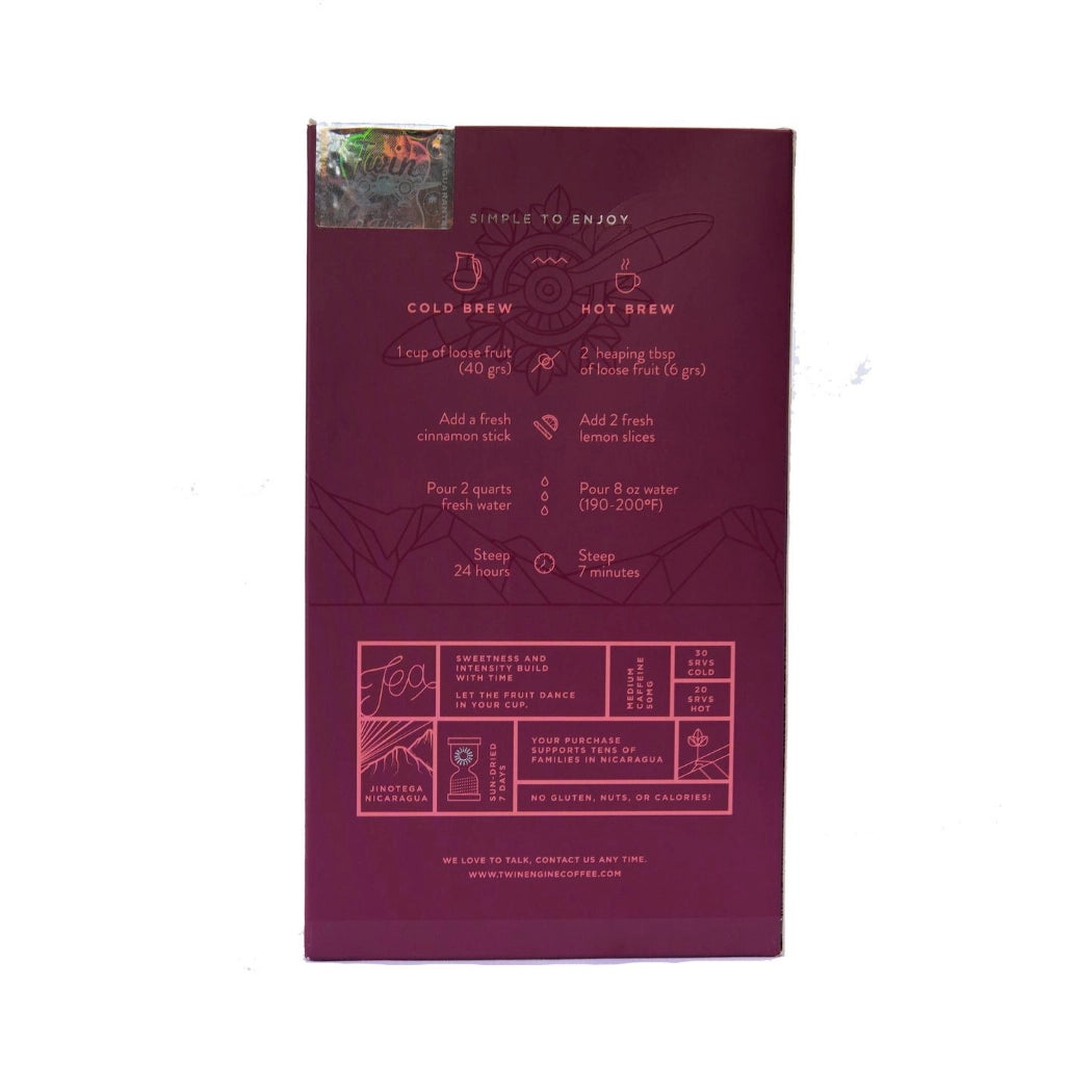 Maroon package with brewing instructions on a white background
