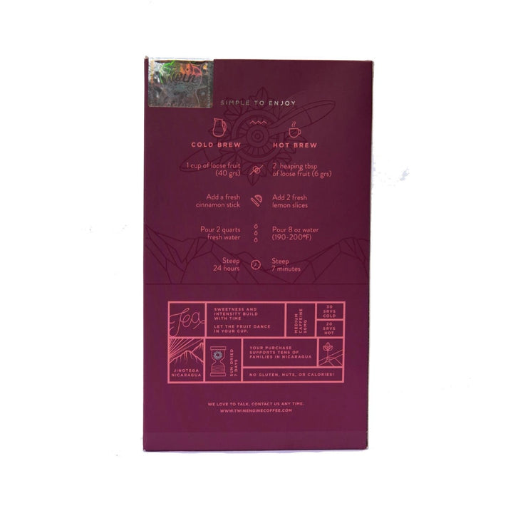 Maroon package with brewing instructions on a white background
