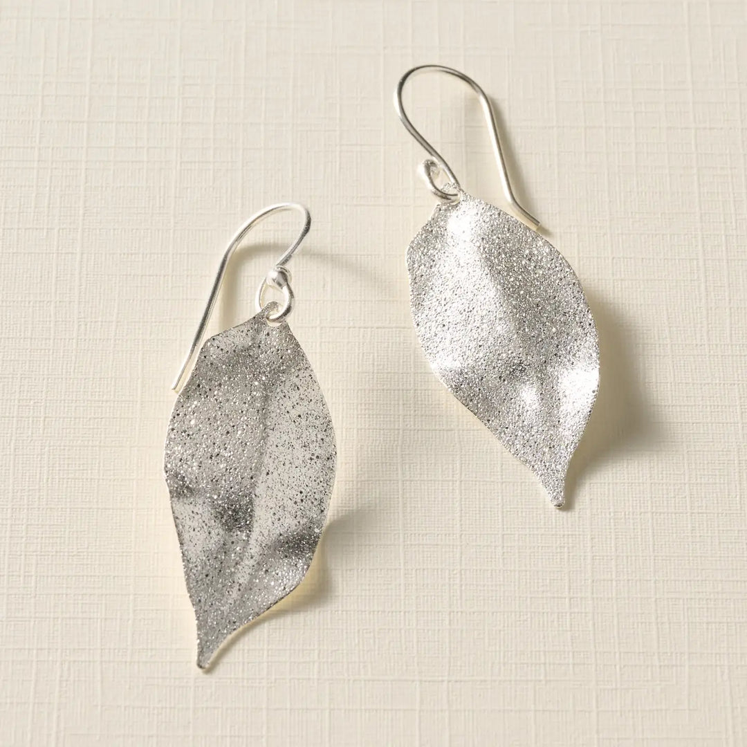 Silver Sparkle Leaf Earrings