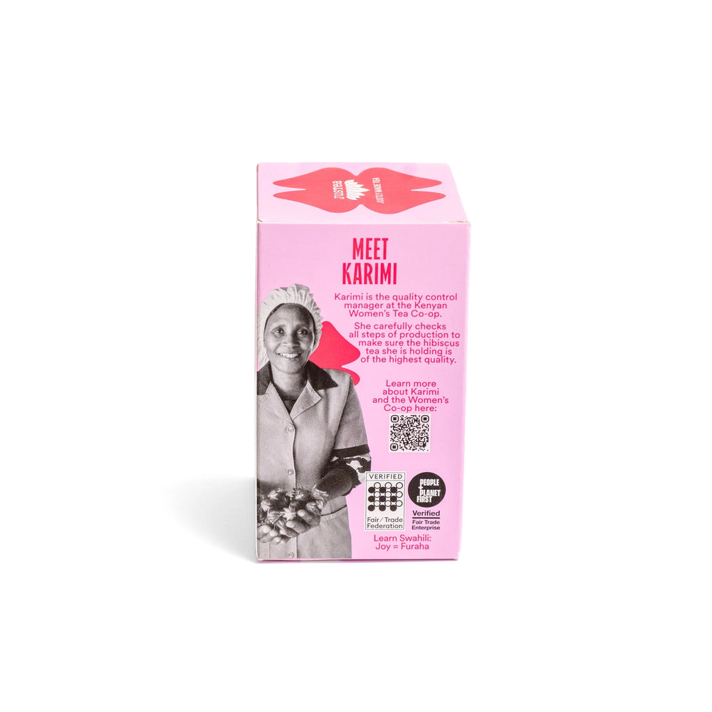 Justea Women's Co-op Lemon Ginger herbal tea packaging on a white background