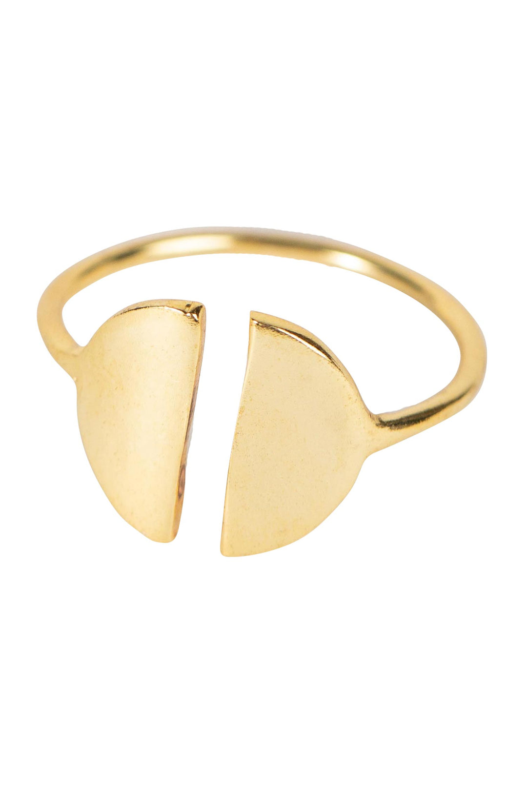 Gold ring with a unique half moon design on a white background