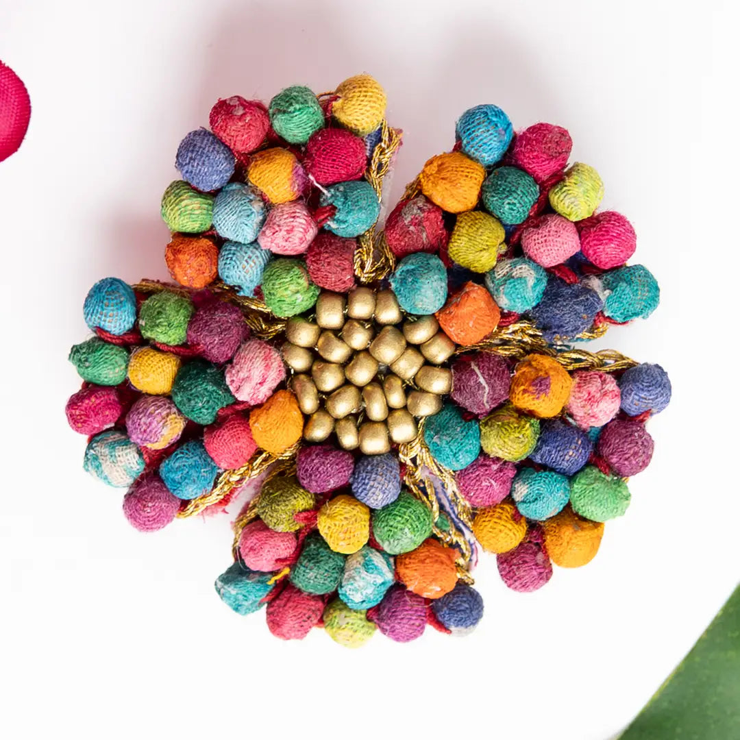 Sari Kantha floral mosaic pin