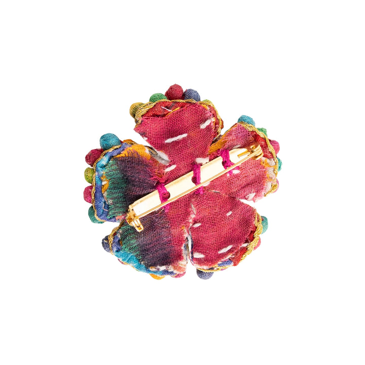 Close up of back of Sari Kantha floral mosaic pin 