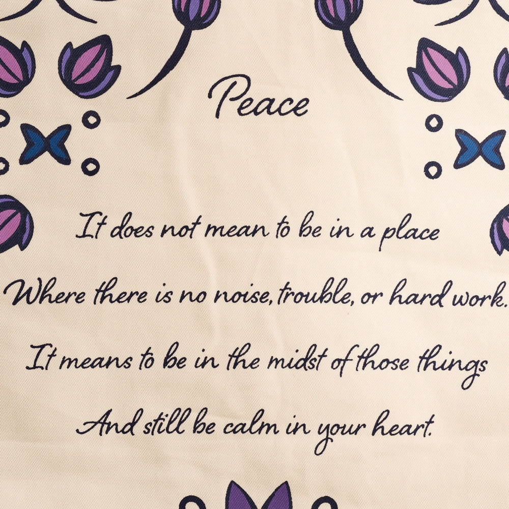 Motivational quote about peace with decorative elements on a beige background