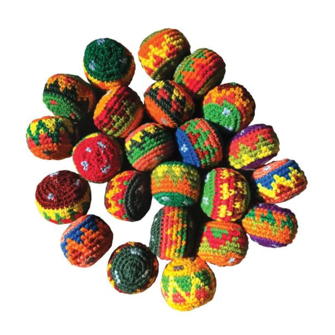 Colorful crocheted balls on a white background