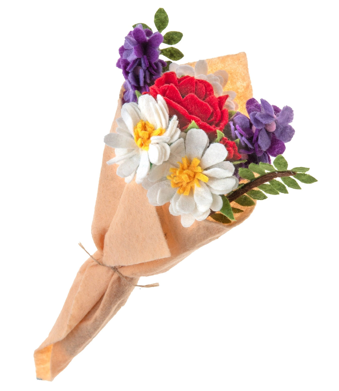 Colorful flower bouquet with red, white, and purple flowers on a white background