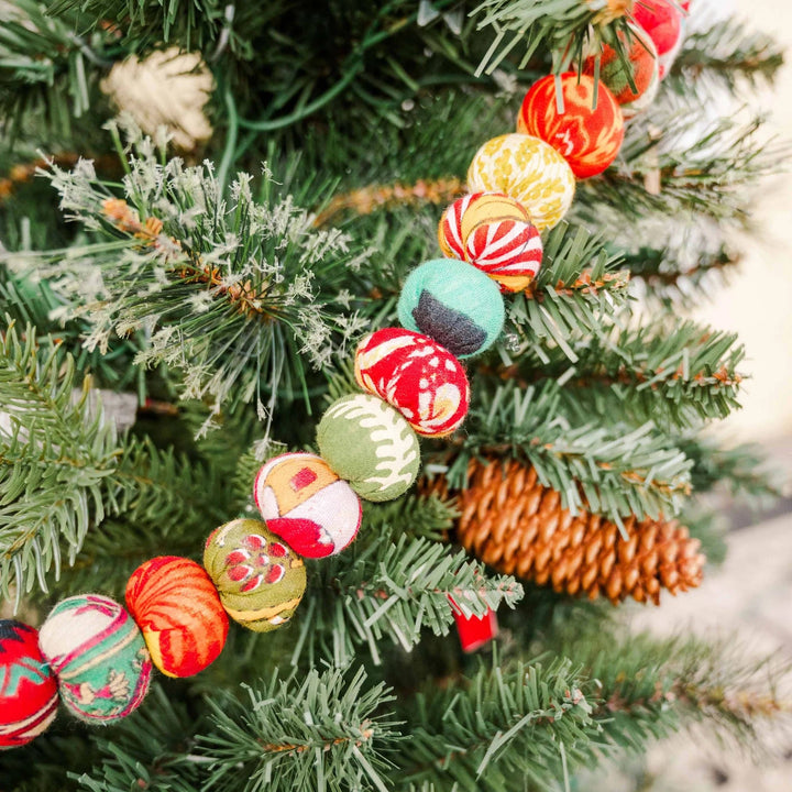 colorful saree garland on a christmas tree