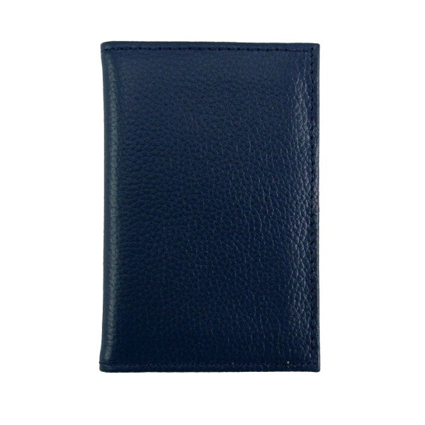 Navy blue leather wallet on a white background