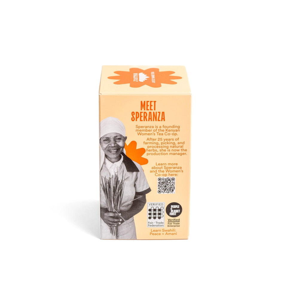 Box of Justea Women's Co-op Sunset Chamomile tea on a white background