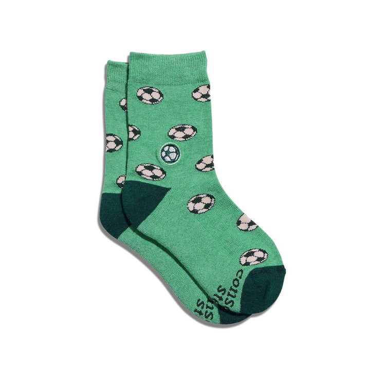 Kids Socks that Support Youth Sports (Green Soccer Balls)