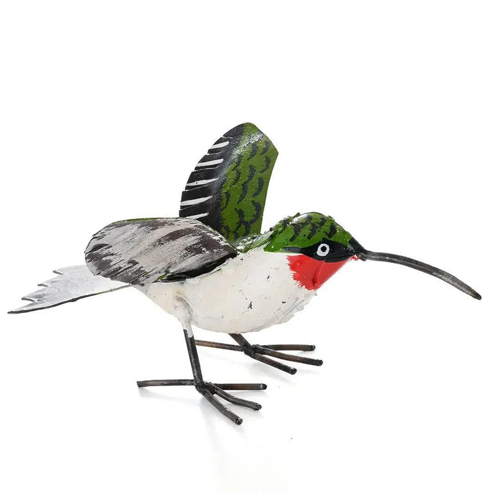 Ruby Throated Hummingbird Recycled Metal Sculpture
